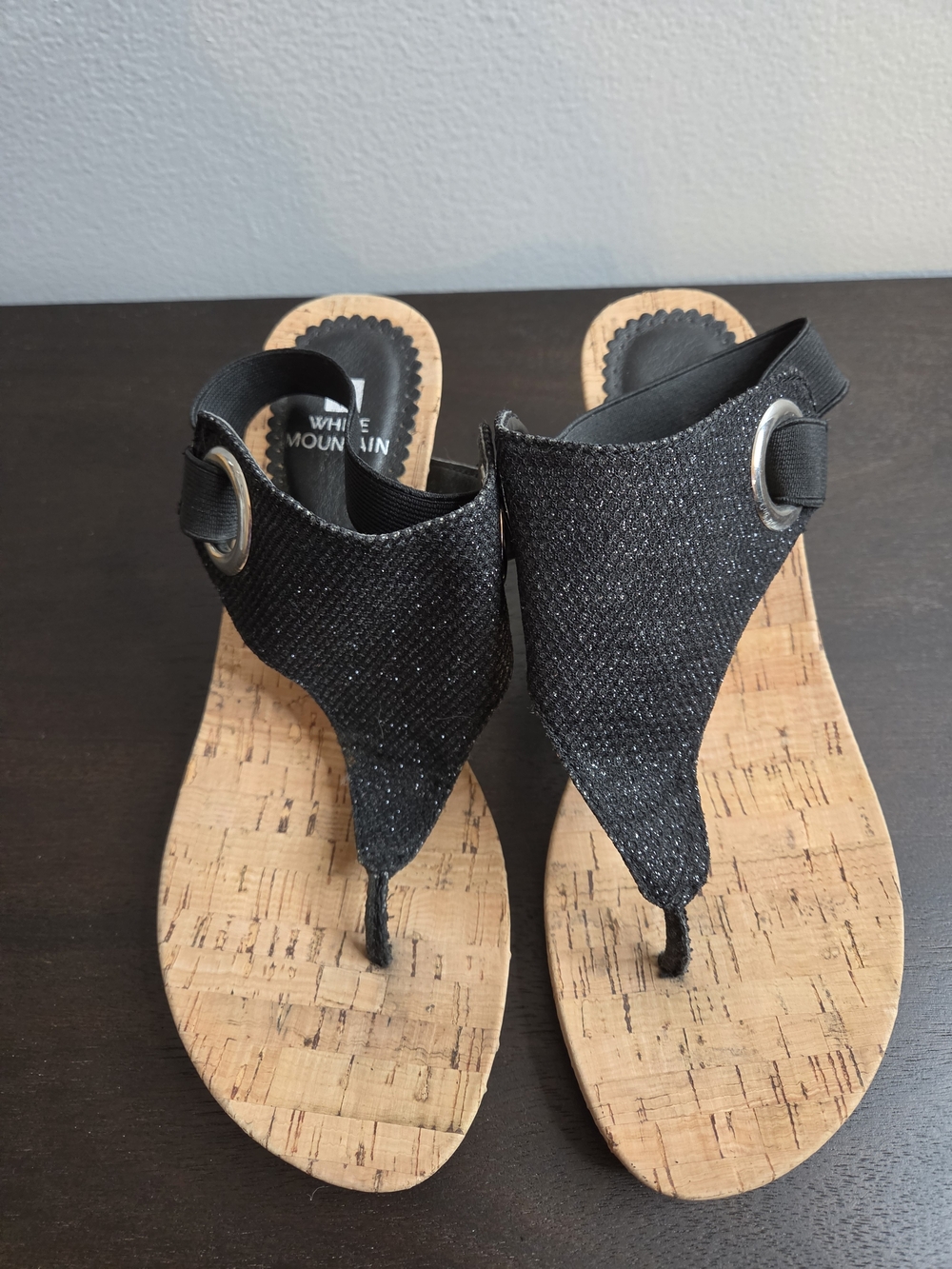 White Mountain Black Cork Thong Sandals